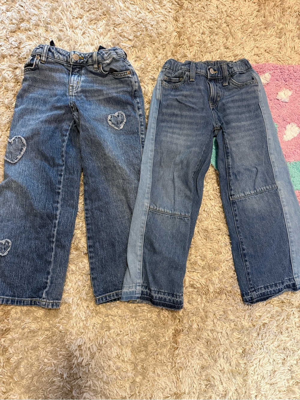 Girls' Blue Denim Jeans - Heart Patch & Two-Tone Styles